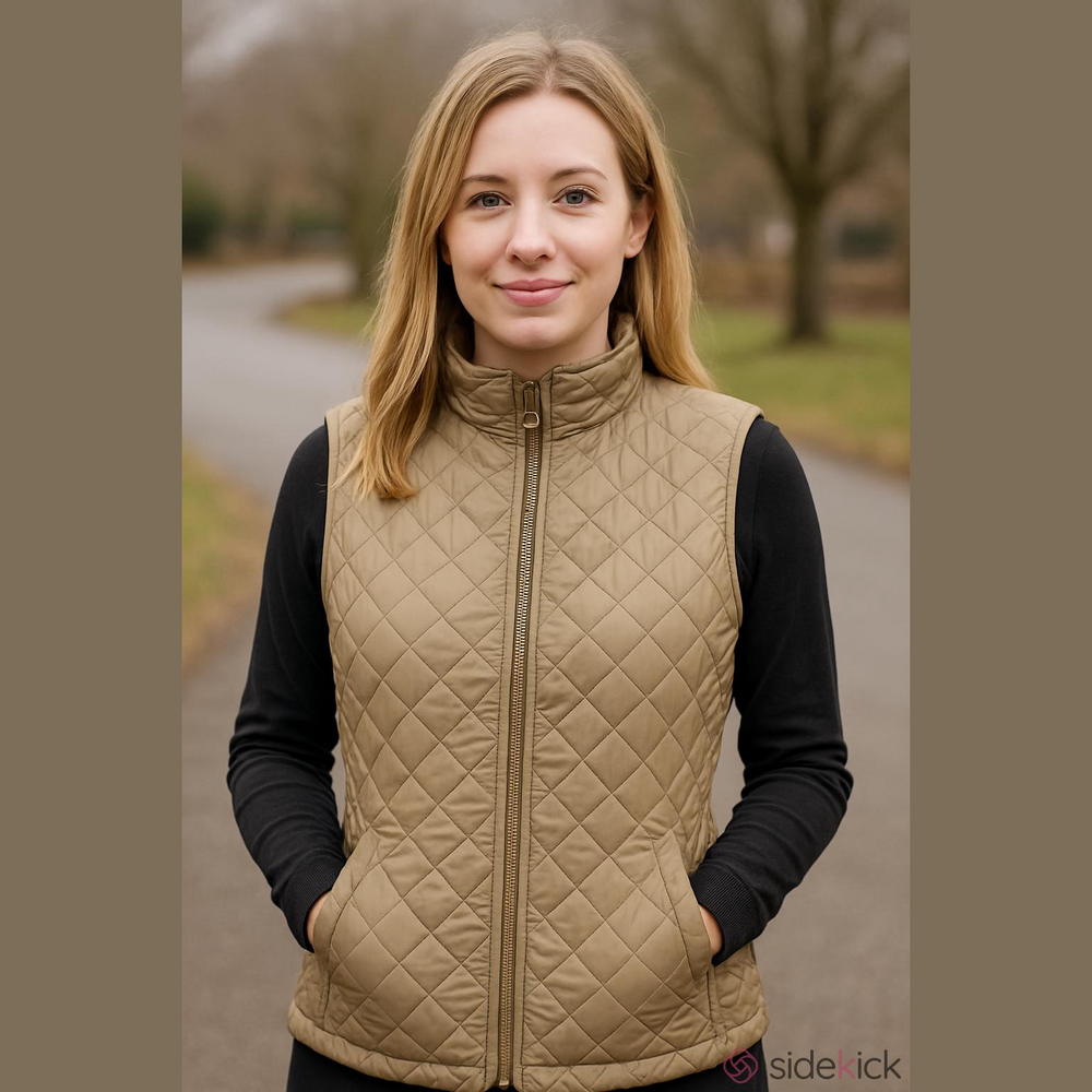 Van Heusen Women's Quilted Vest Olive Full Zip with pink lining size medium - Picture 8 of 9